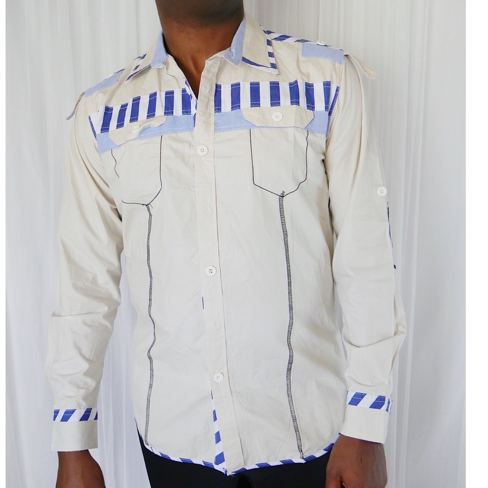 Men's Long Sleeve Wrangler Shirt - Cream/Blue